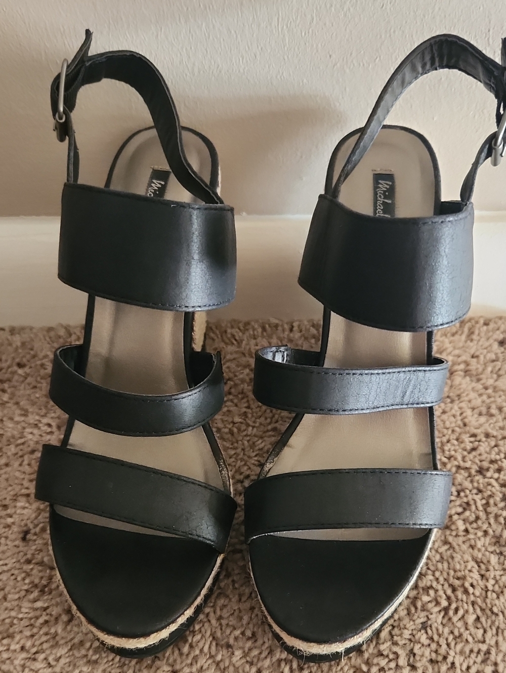 Michael Antonio Black Strappy Wedge Sandals